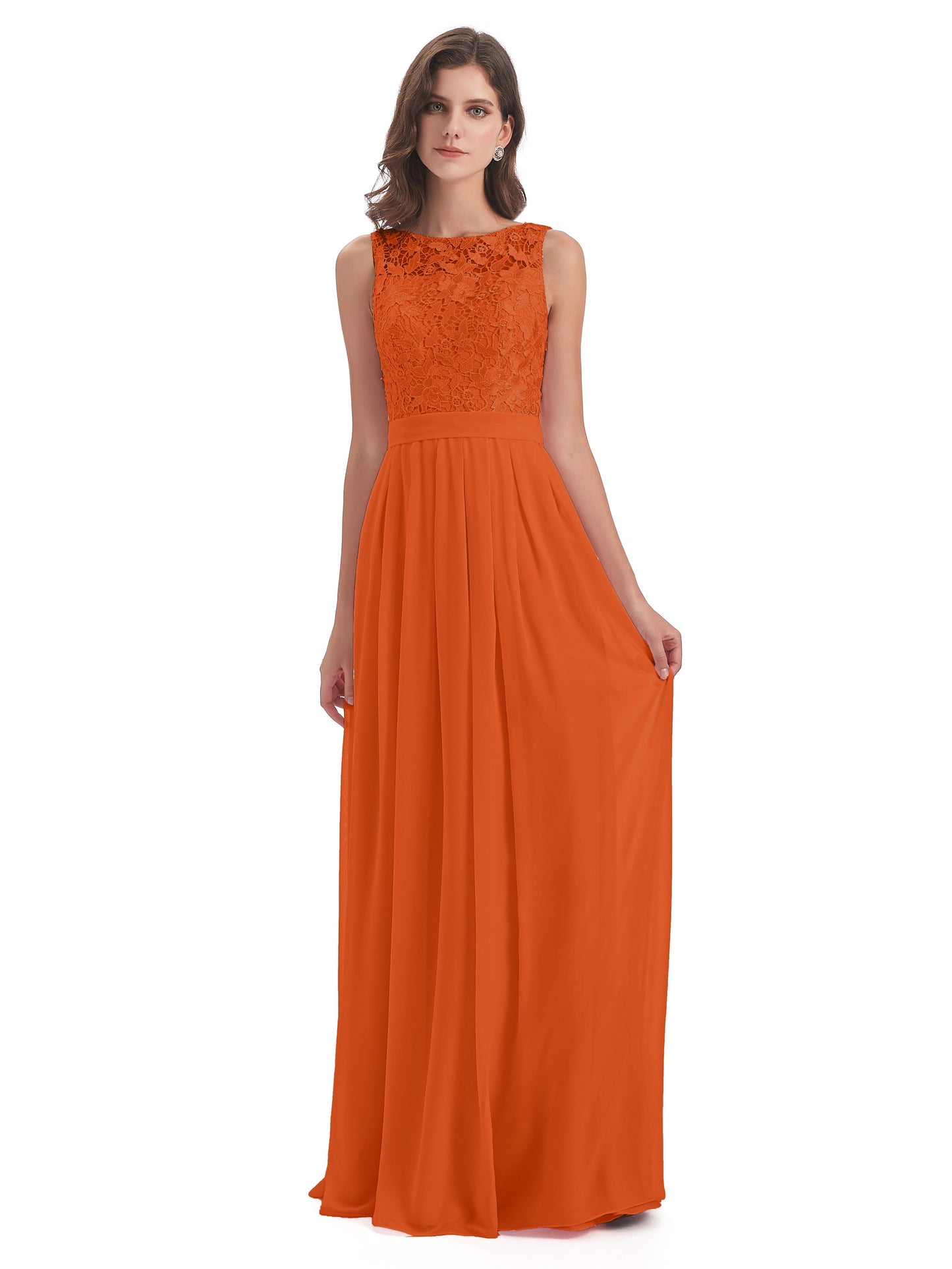 Riya Illusion Open Back Lace Long Bridesmaid Dresses