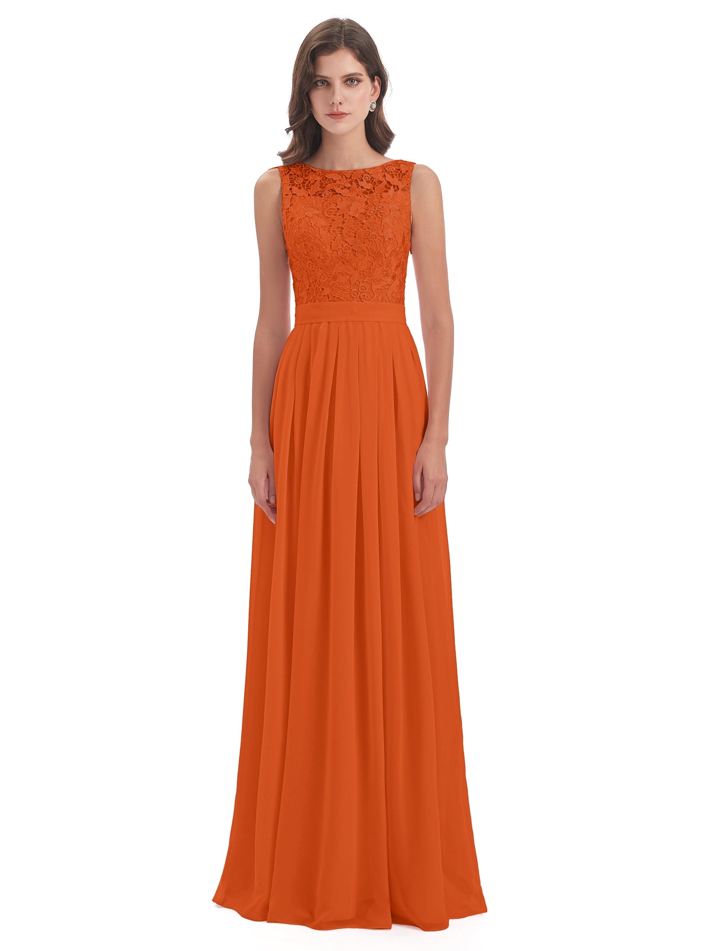 Riya Illusion Open Back Lace Long Bridesmaid Dresses