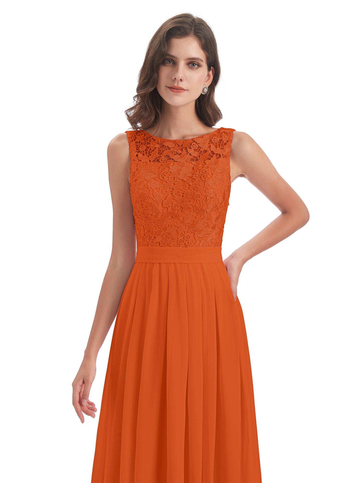 Riya Illusion Open Back Lace Long Bridesmaid Dresses