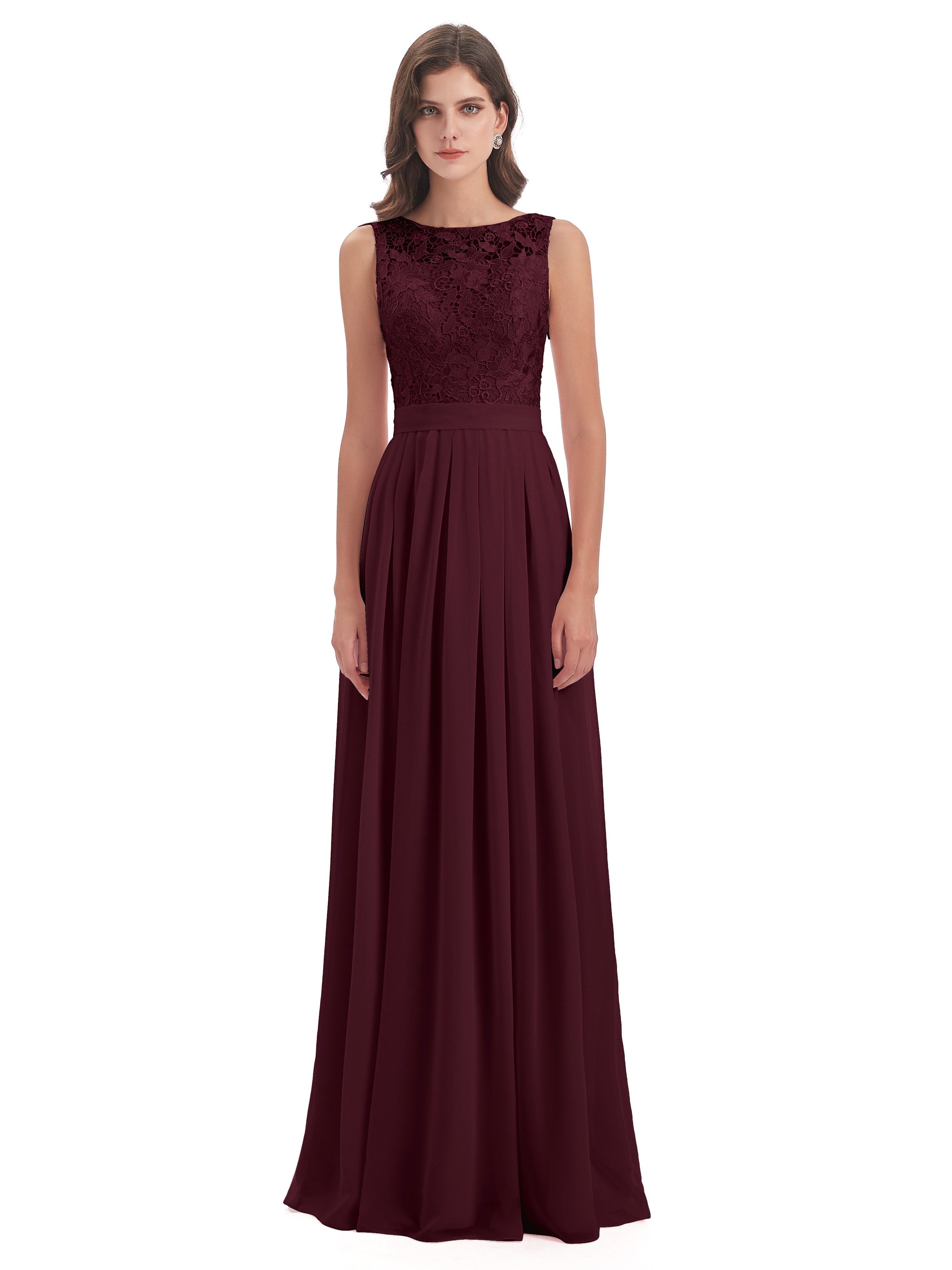 Riya Illusion Open Back Lace Long Bridesmaid Dresses