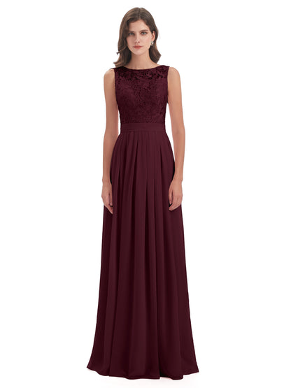Riya Illusion Open Back Lace Long Bridesmaid Dresses