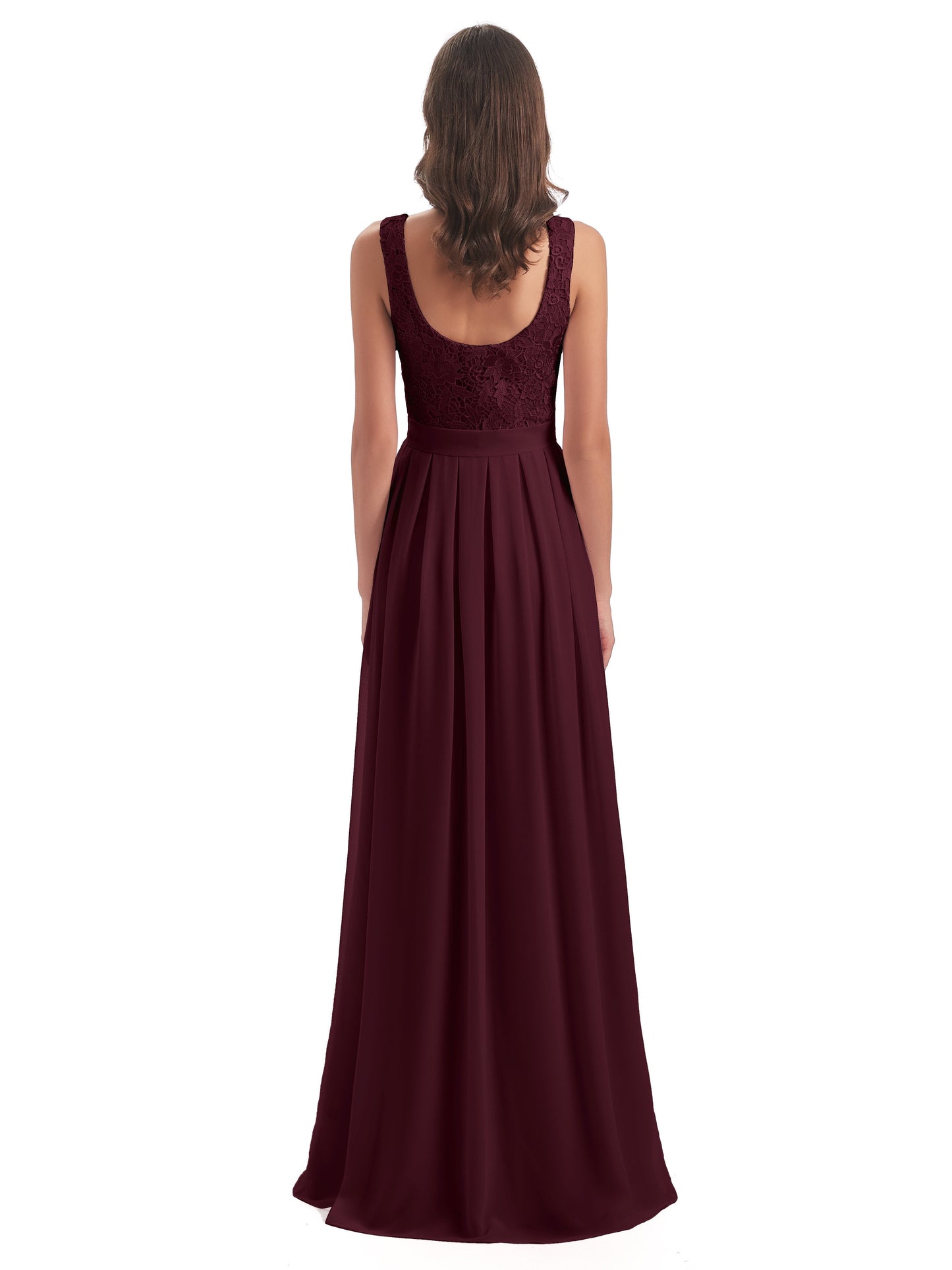 Riya Illusion Open Back Lace Long Bridesmaid Dresses