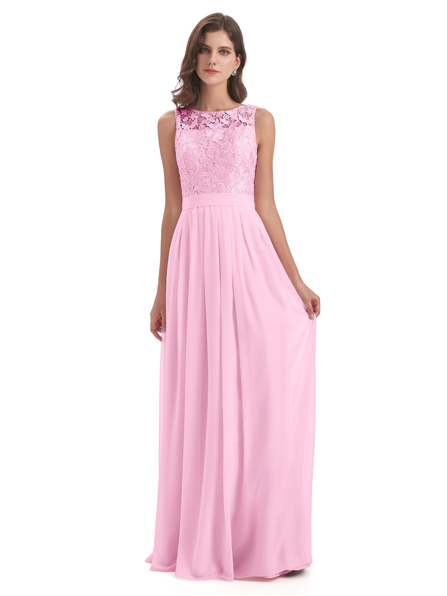 Riya Illusion Open Back Lace Long Bridesmaid Dresses