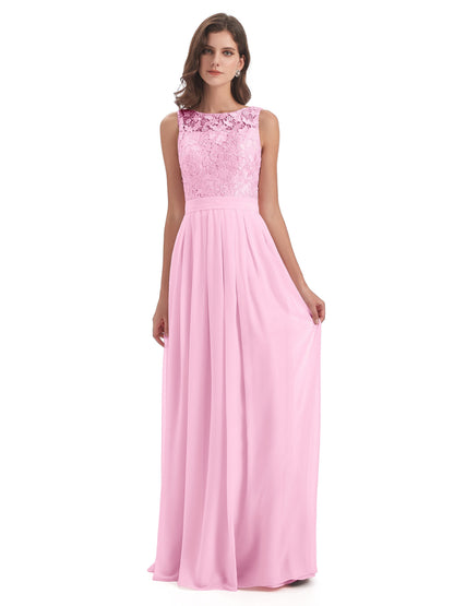 Riya Illusion Open Back Lace Long Bridesmaid Dresses