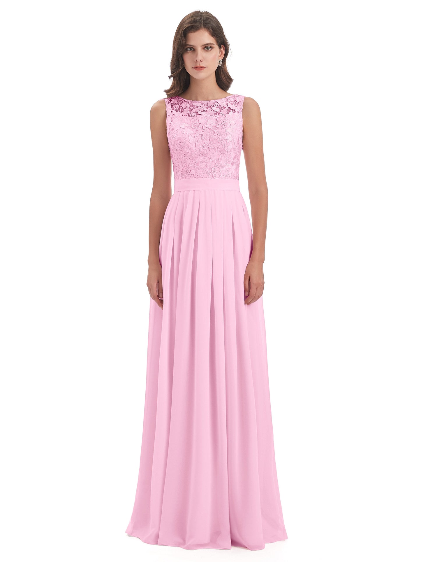 Riya Illusion Open Back Lace Long Bridesmaid Dresses