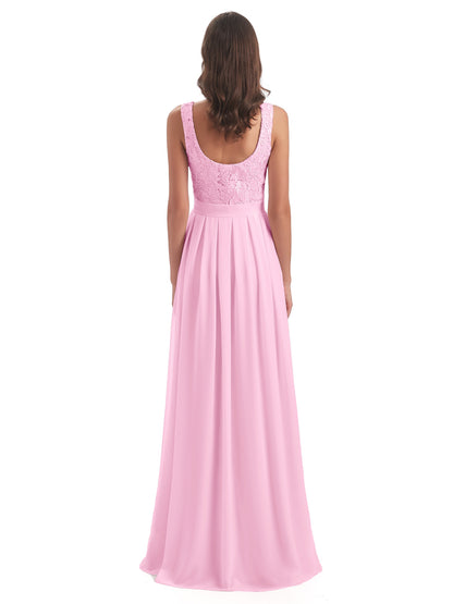 Riya Illusion Open Back Lace Long Bridesmaid Dresses