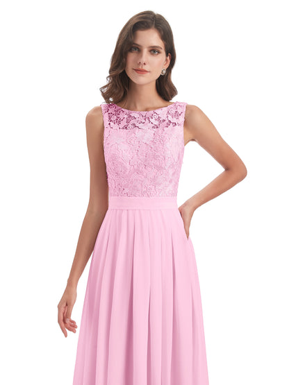 Riya Illusion Open Back Lace Long Bridesmaid Dresses