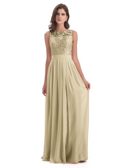 Riya Illusion Open Back Lace Long Bridesmaid Dresses
