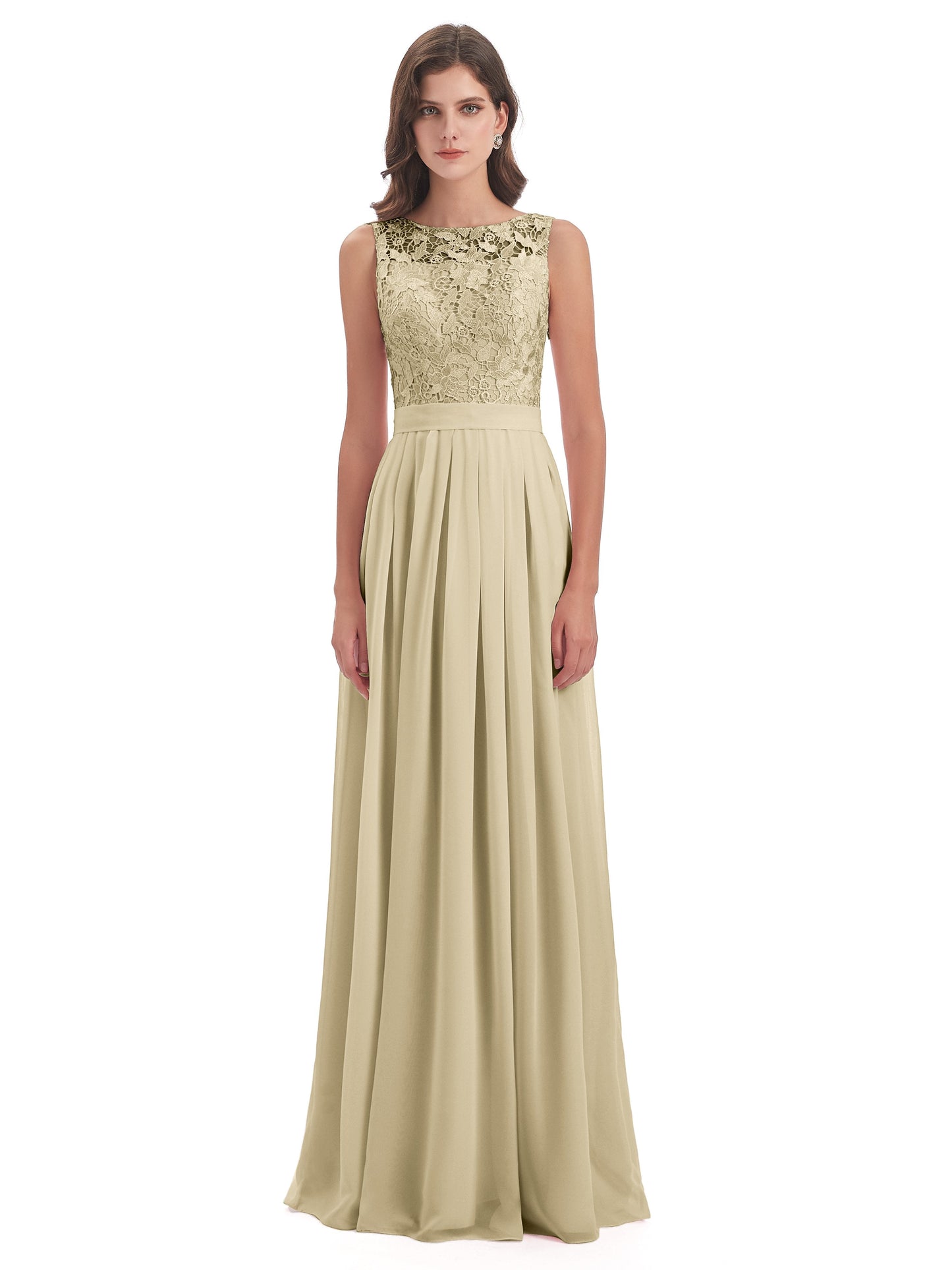 Riya Illusion Open Back Lace Long Bridesmaid Dresses