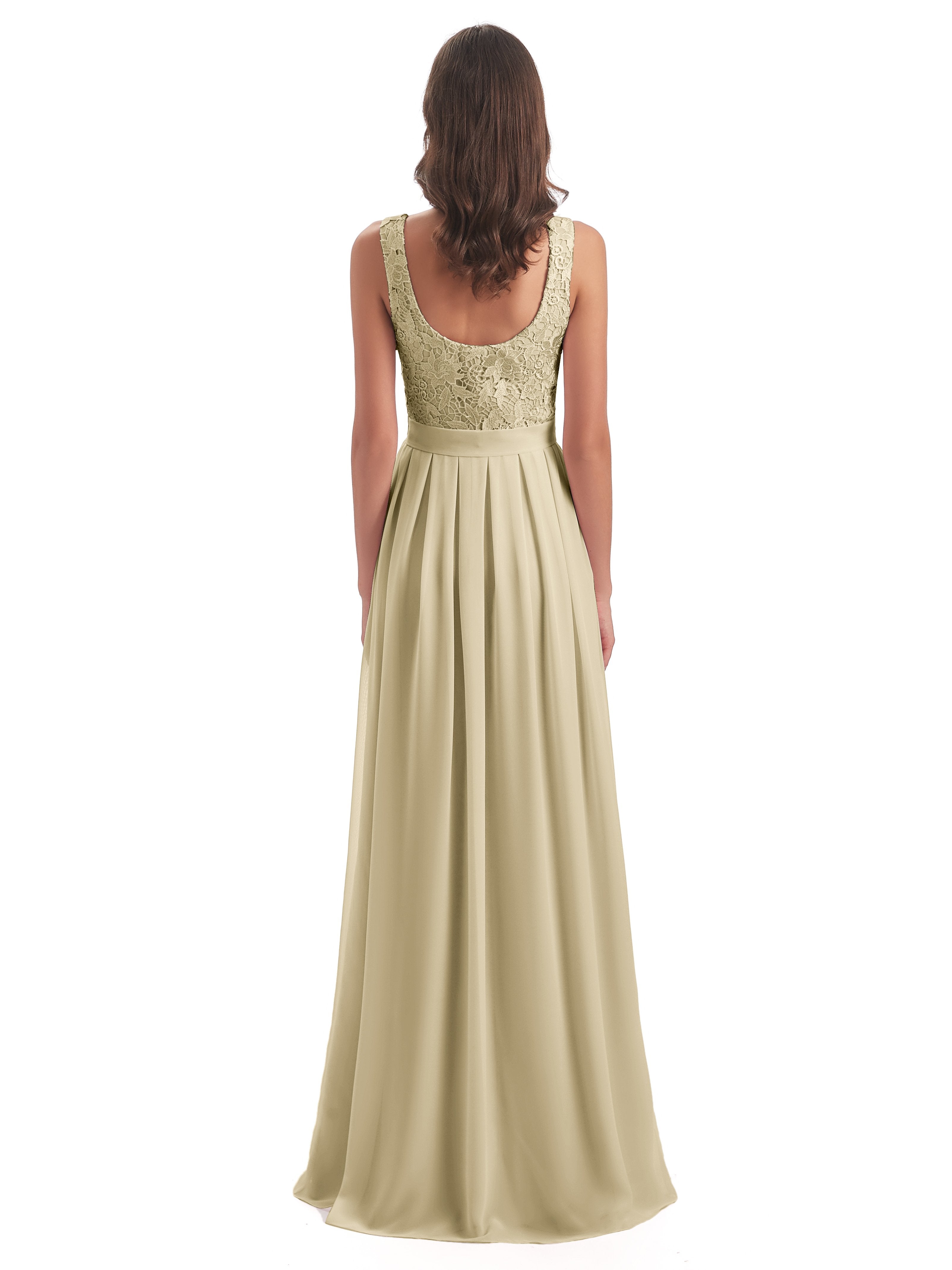Riya Illusion Open Back Lace Long Bridesmaid Dresses