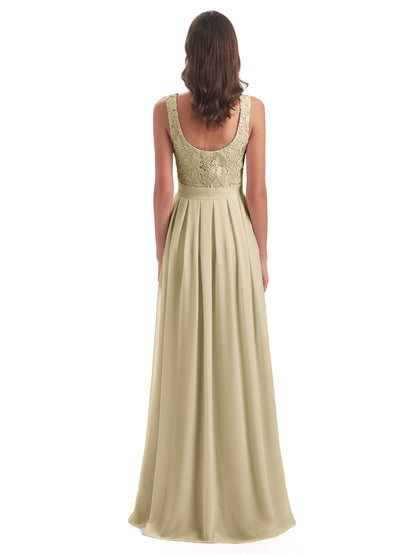 Riya Illusion Open Back Lace Long Bridesmaid Dresses