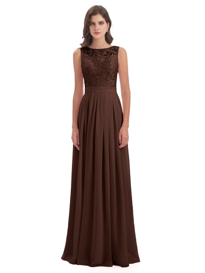 Riya Illusion Open Back Lace Long Bridesmaid Dresses