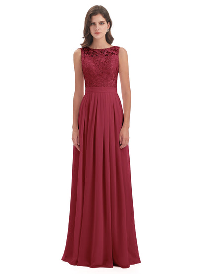 Riya Illusion Open Back Lace Long Bridesmaid Dresses