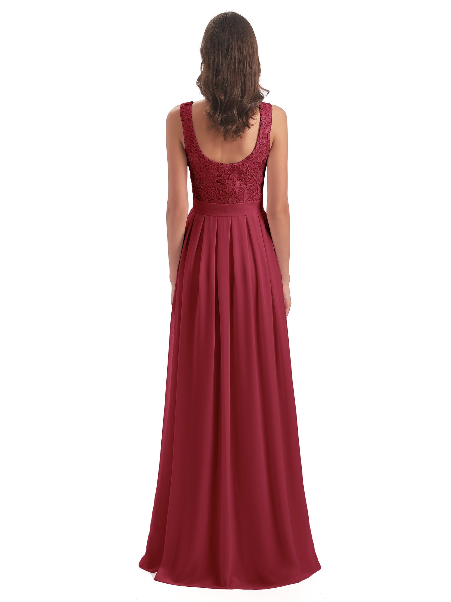 Riya Illusion Open Back Lace Long Bridesmaid Dresses
