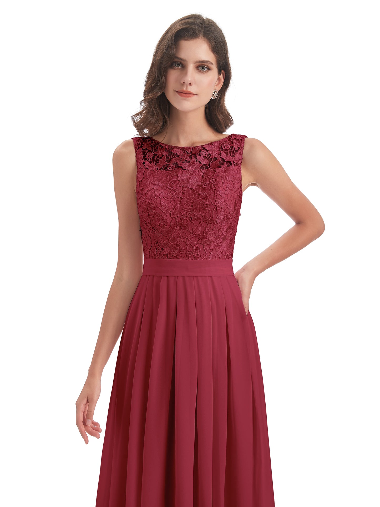 Riya Illusion Open Back Lace Long Bridesmaid Dresses