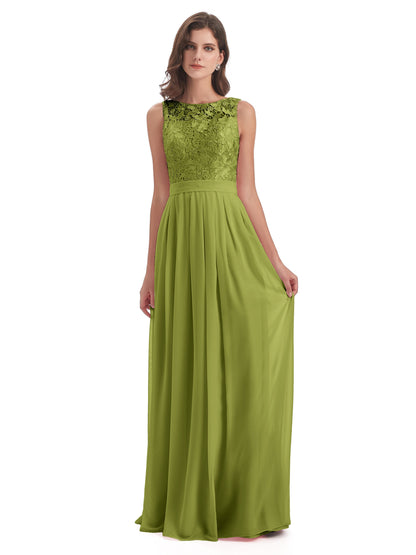 Riya Illusion Open Back Lace Long Bridesmaid Dresses