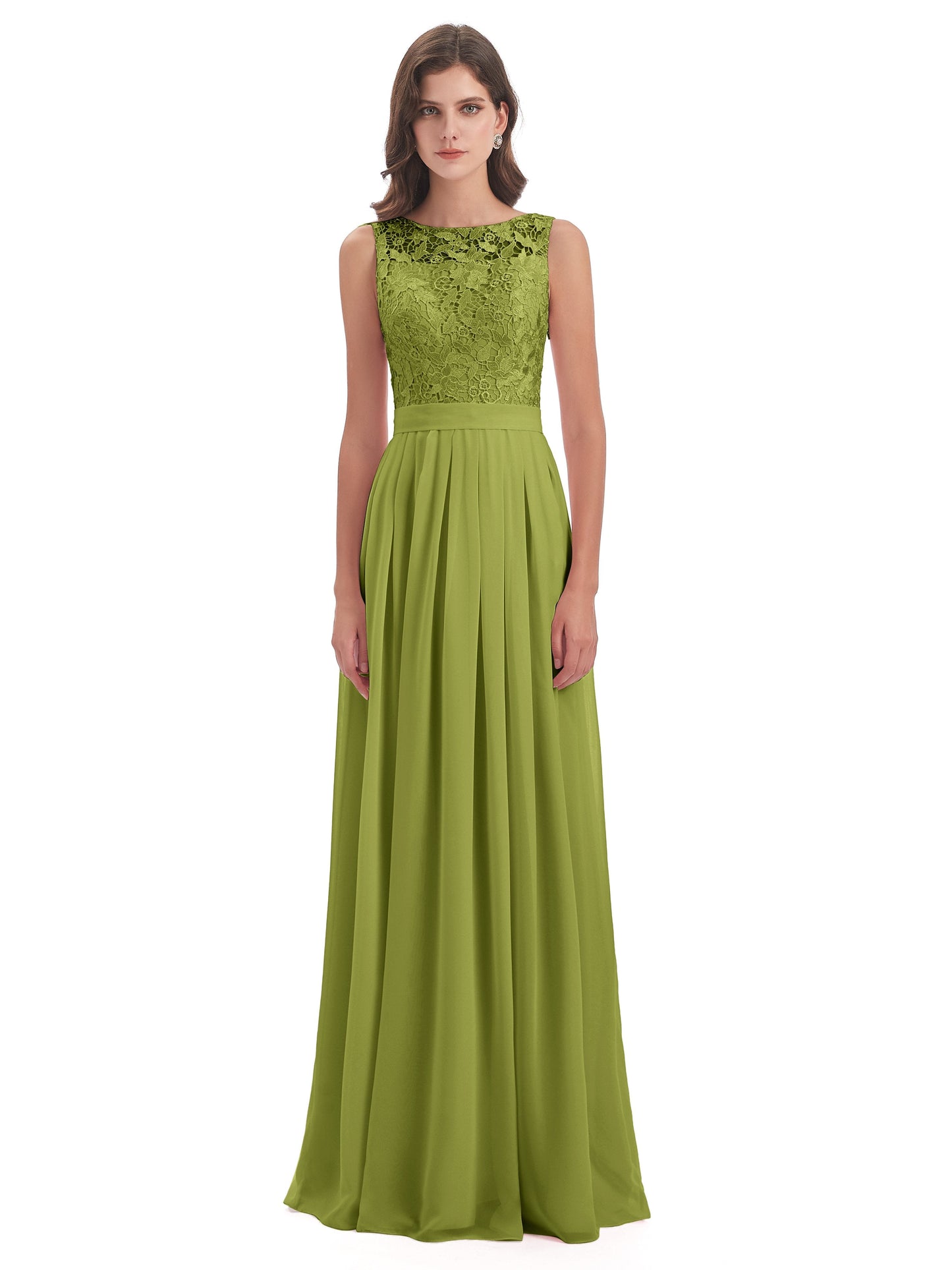 Riya Illusion Open Back Lace Long Bridesmaid Dresses