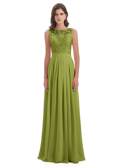 Riya Illusion Open Back Lace Long Bridesmaid Dresses