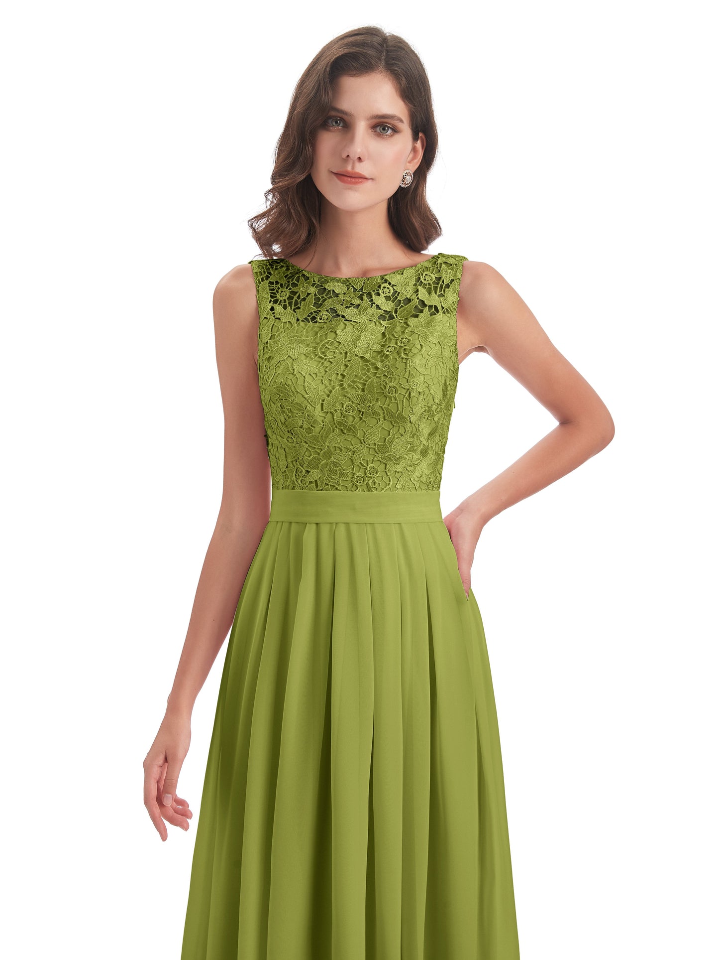Riya Illusion Open Back Lace Long Bridesmaid Dresses
