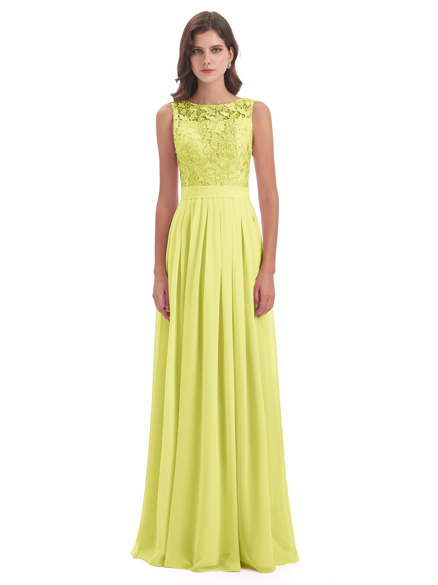 Riya Illusion Open Back Lace Long Bridesmaid Dresses