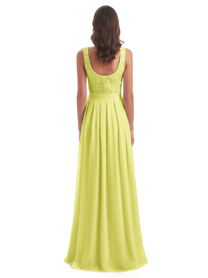 Riya Illusion Open Back Lace Long Bridesmaid Dresses