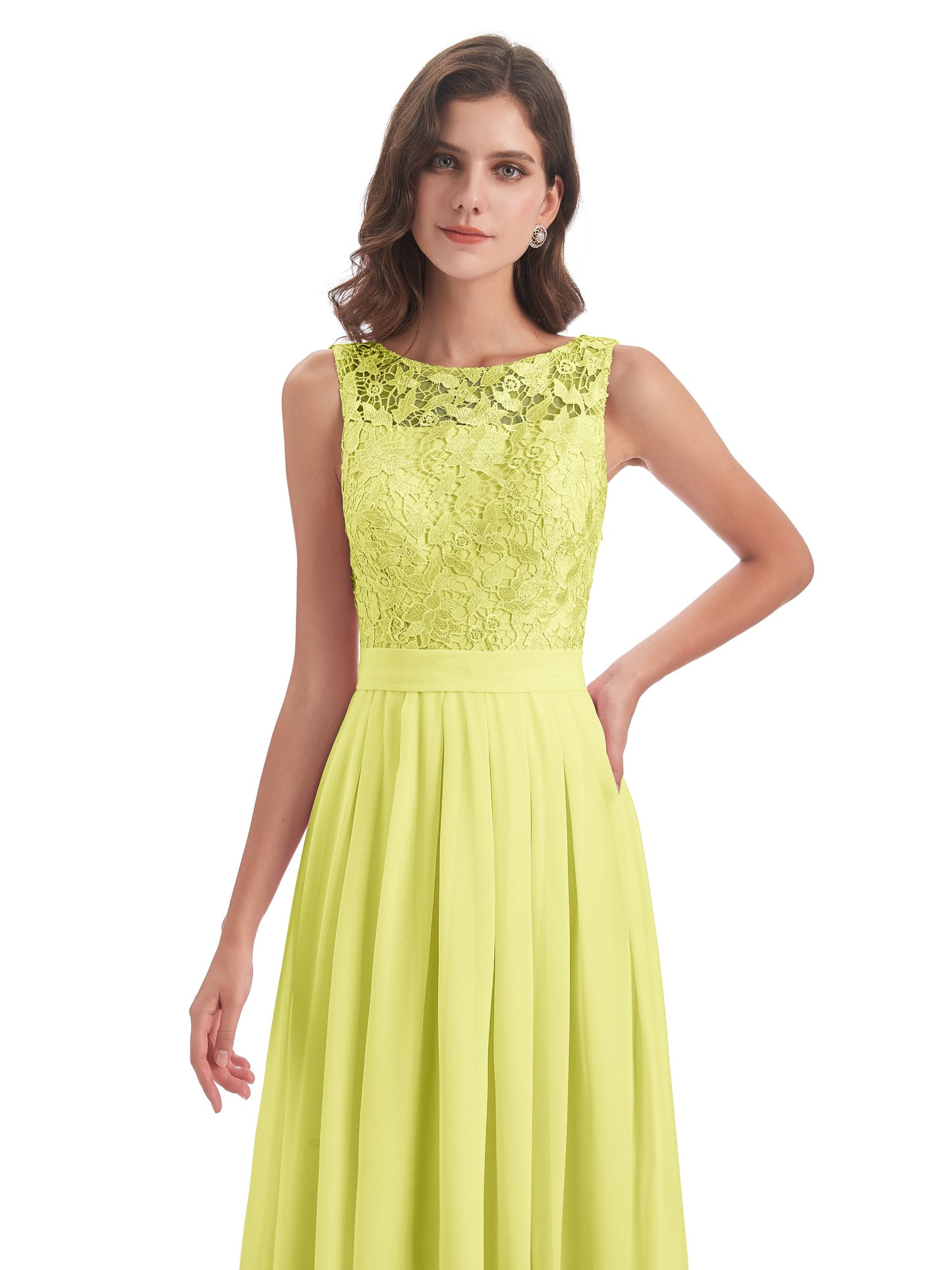 Riya Illusion Open Back Lace Long Bridesmaid Dresses