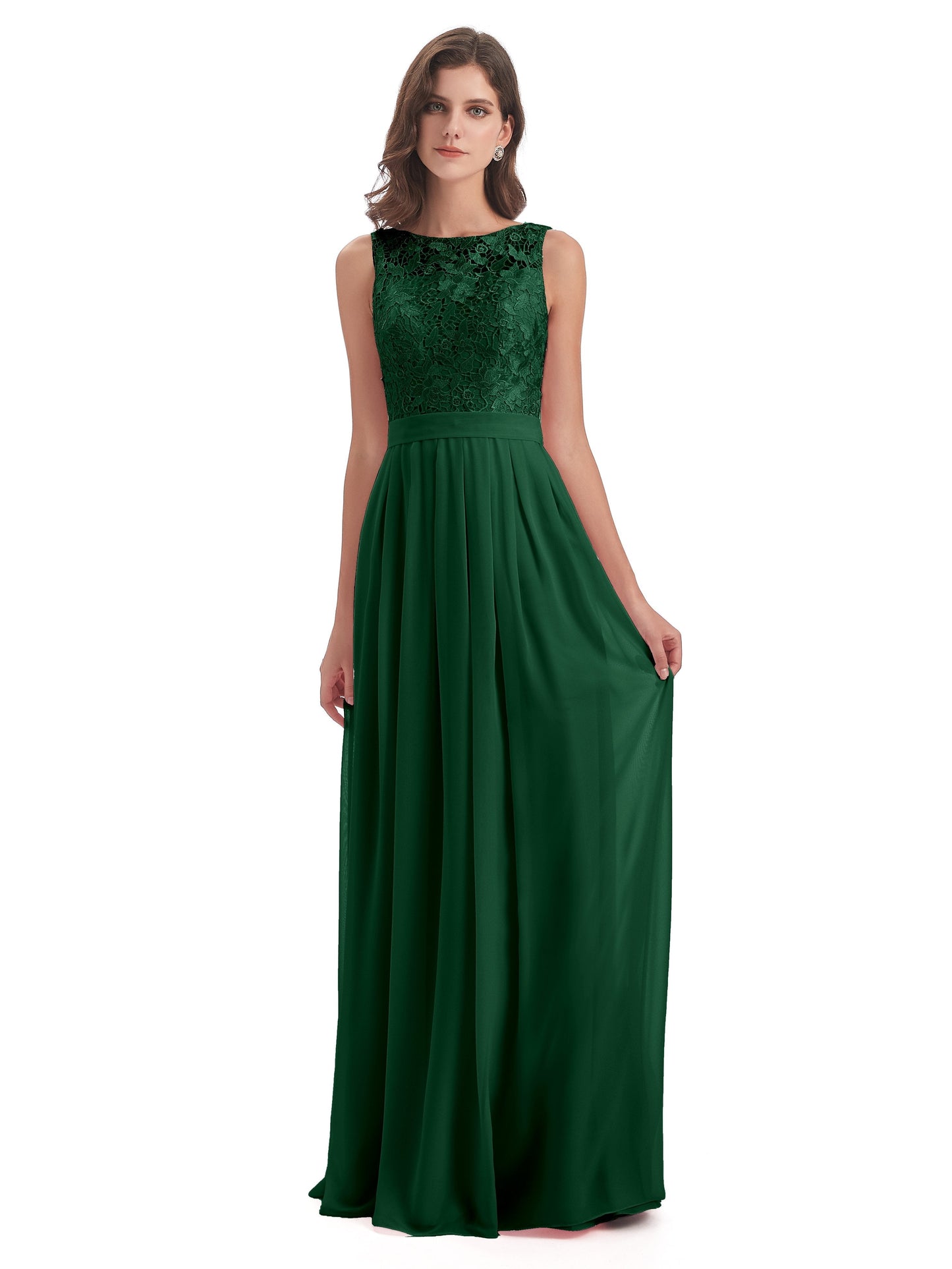 Riya Illusion Open Back Lace Long Bridesmaid Dresses