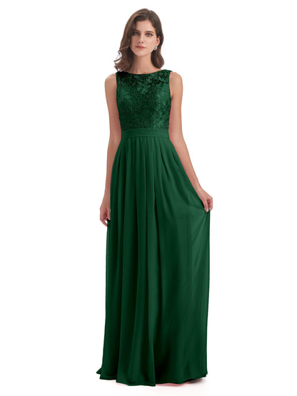 Riya Illusion Open Back Lace Long Bridesmaid Dresses