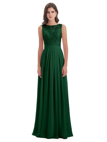 Riya Illusion Open Back Lace Long Bridesmaid Dresses