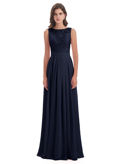 Riya Illusion Open Back Lace Long Bridesmaid Dresses