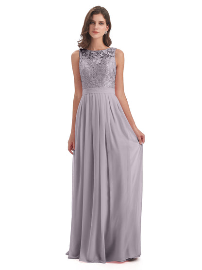 Riya Illusion Open Back Lace Long Bridesmaid Dresses
