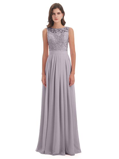 Riya Illusion Open Back Lace Long Bridesmaid Dresses