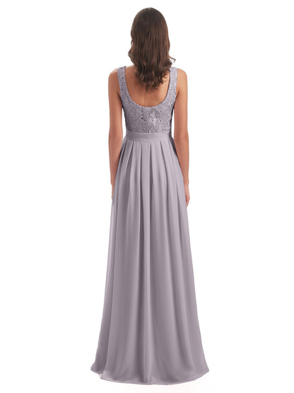 Riya Illusion Open Back Lace Long Bridesmaid Dresses