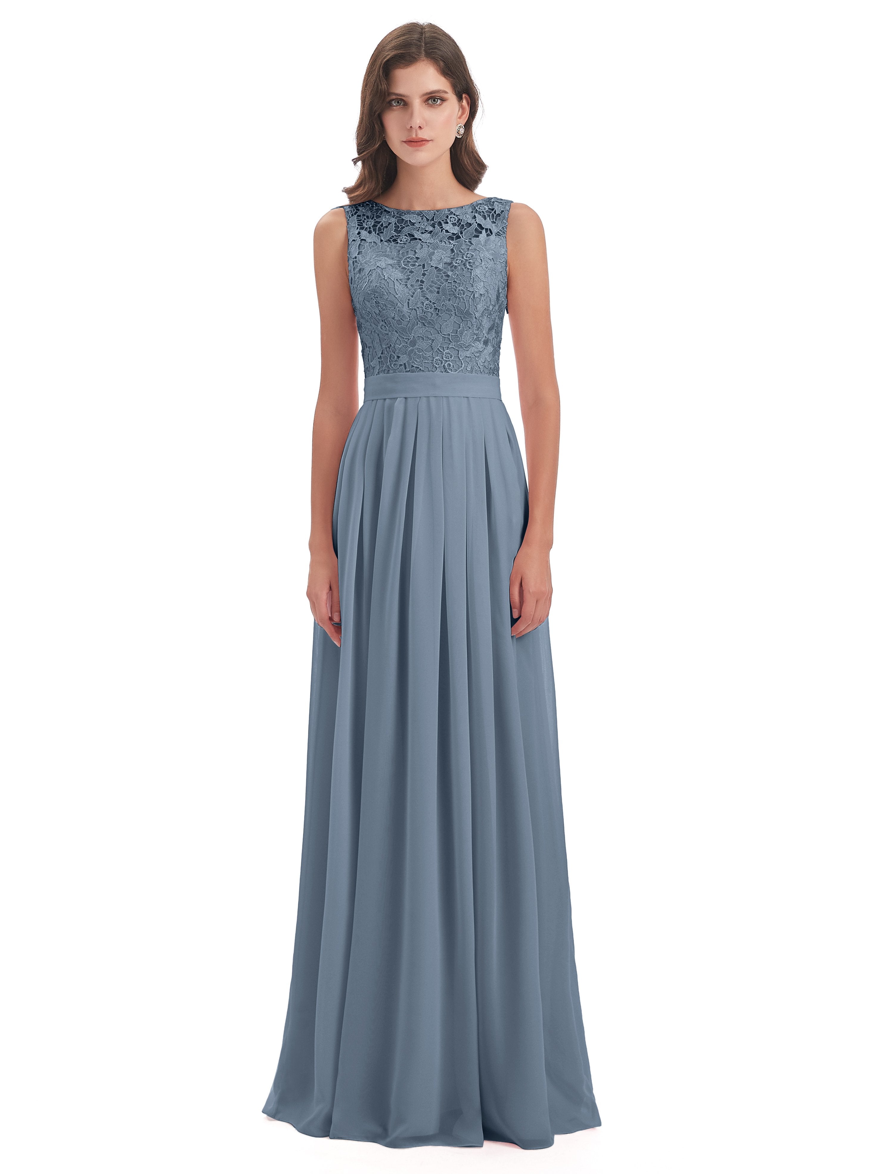 Riya Illusion Open Back Lace Long Bridesmaid Dresses