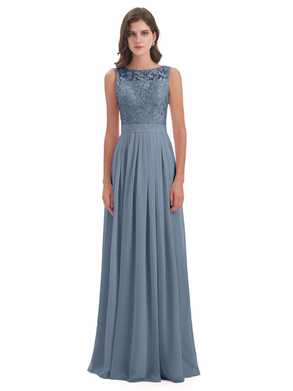 Riya Illusion Open Back Lace Long Bridesmaid Dresses