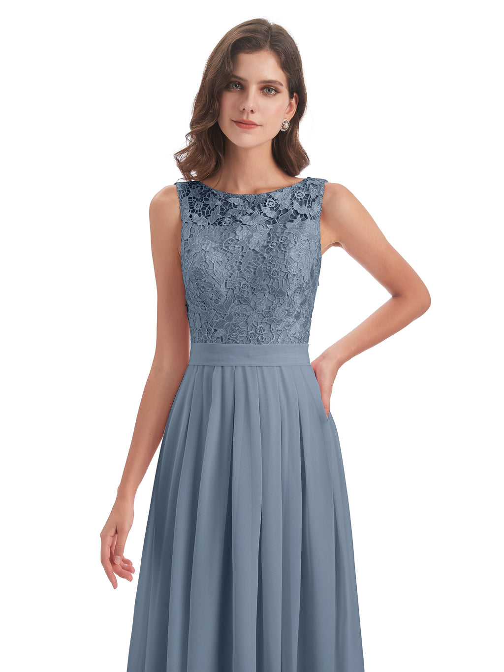 Riya Illusion Open Back Lace Long Bridesmaid Dresses