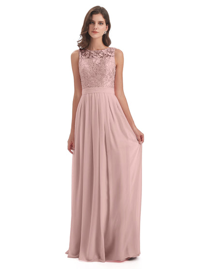 Riya Illusion Open Back Lace Long Bridesmaid Dresses