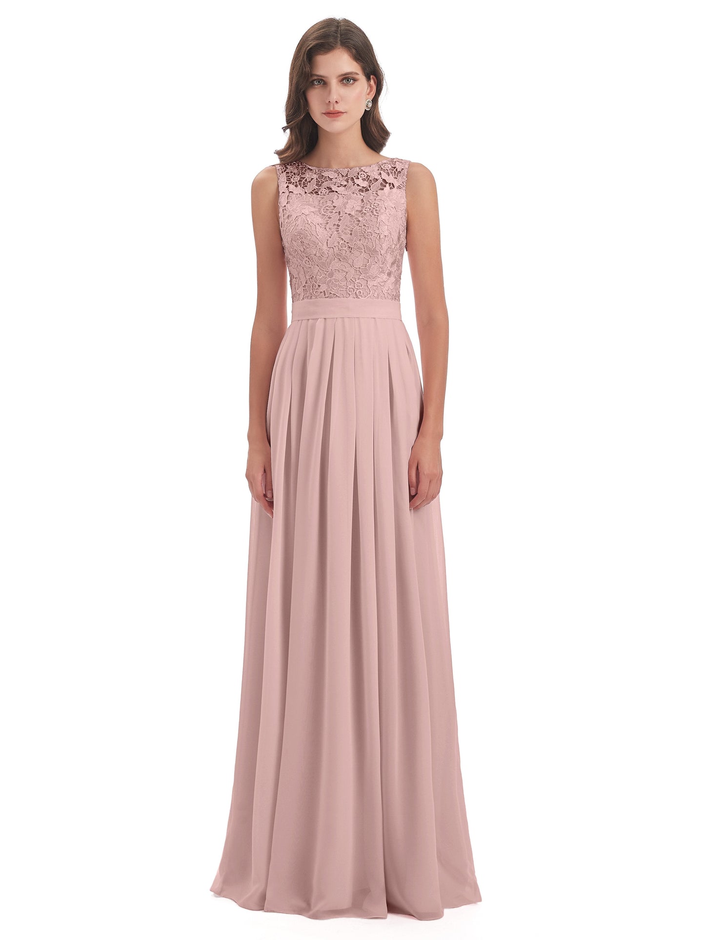 Riya Illusion Open Back Lace Long Bridesmaid Dresses