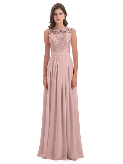 Riya Illusion Open Back Lace Long Bridesmaid Dresses