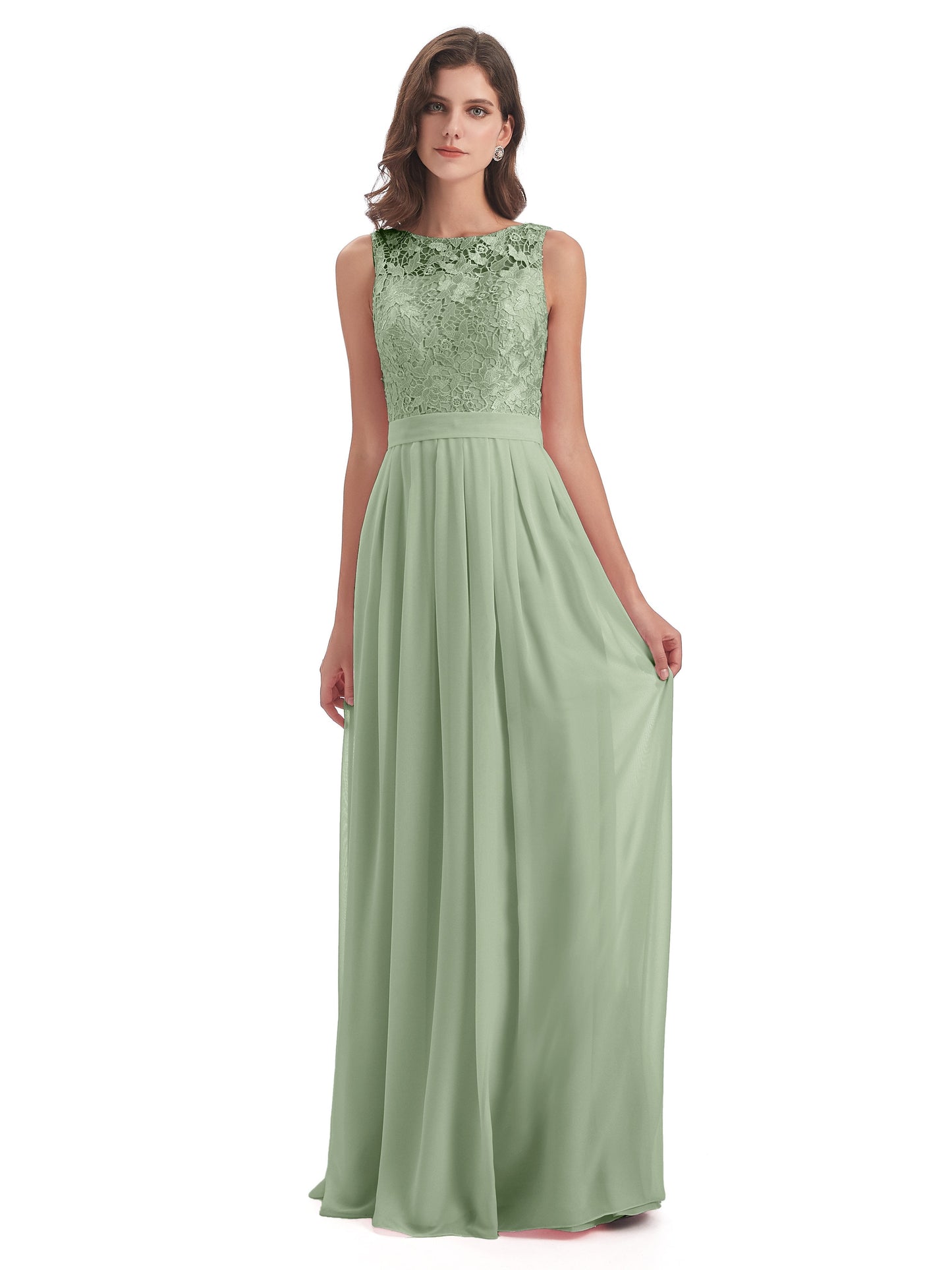 Riya Illusion Open Back Lace Long Bridesmaid Dresses