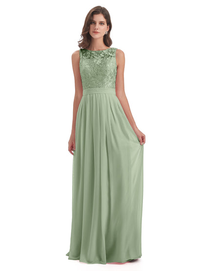 Riya Illusion Open Back Lace Long Bridesmaid Dresses