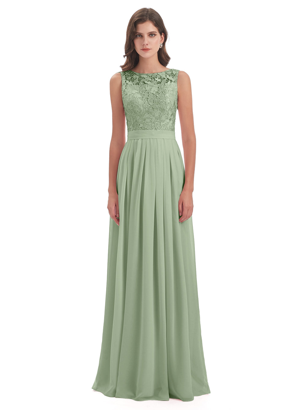 Riya Illusion Open Back Lace Long Bridesmaid Dresses