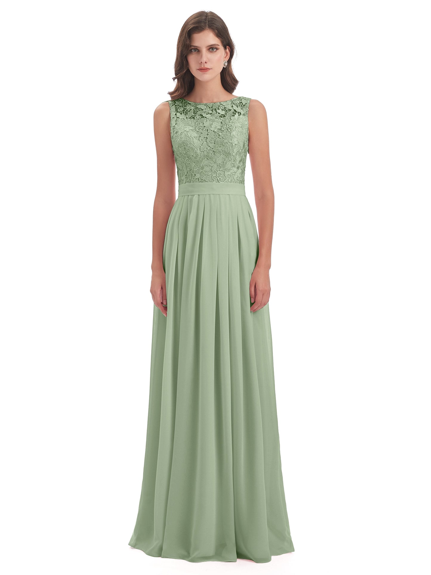 Riya Illusion Open Back Lace Long Bridesmaid Dresses