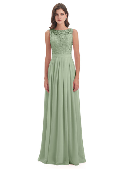 Riya Illusion Open Back Lace Long Bridesmaid Dresses
