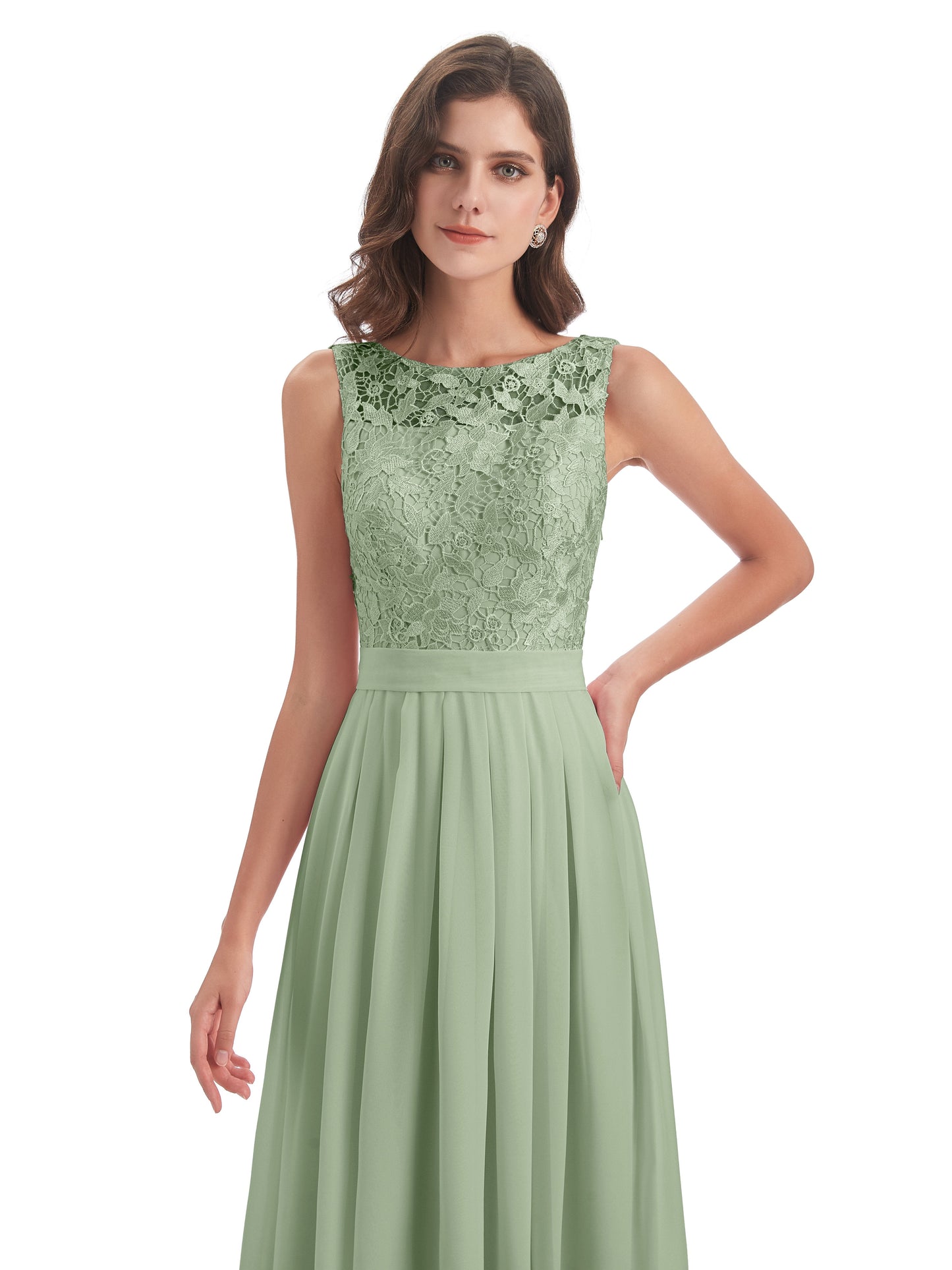 Riya Illusion Open Back Lace Long Bridesmaid Dresses
