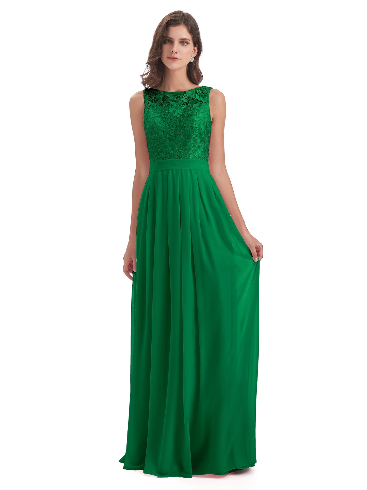 Riya Illusion Open Back Lace Long Bridesmaid Dresses