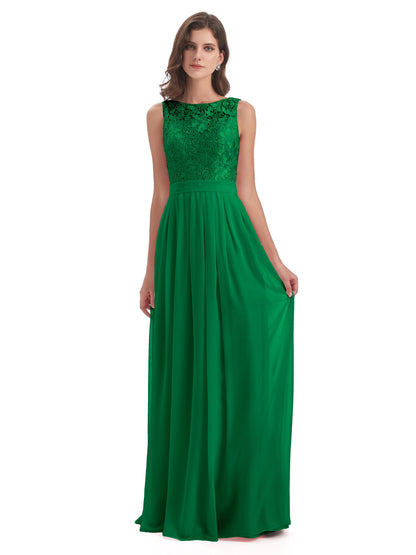 Riya Illusion Open Back Lace Long Bridesmaid Dresses