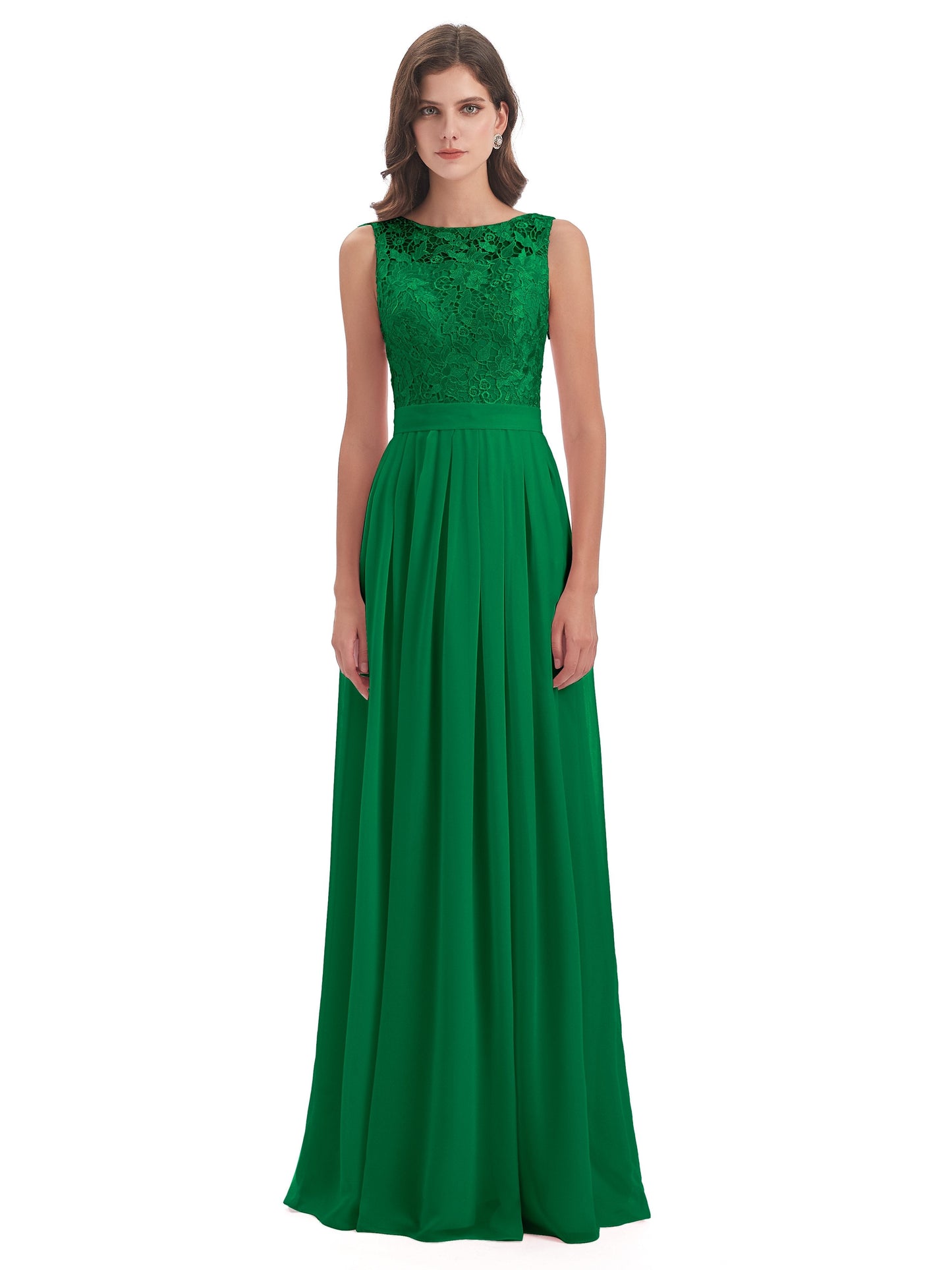 Riya Illusion Open Back Lace Long Bridesmaid Dresses