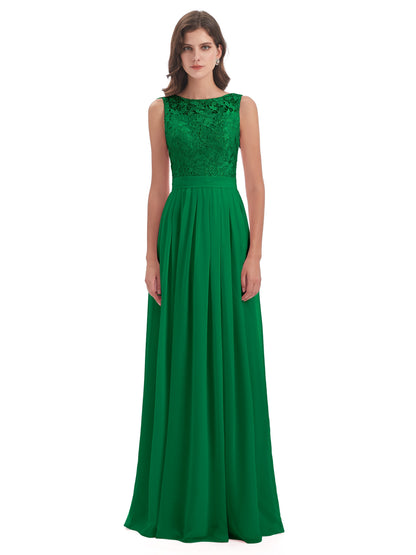 Riya Illusion Open Back Lace Long Bridesmaid Dresses