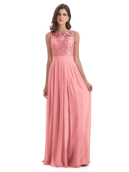 Riya Illusion Open Back Lace Long Bridesmaid Dresses